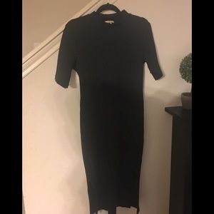 Black ribbed mock turtleneck midi dress